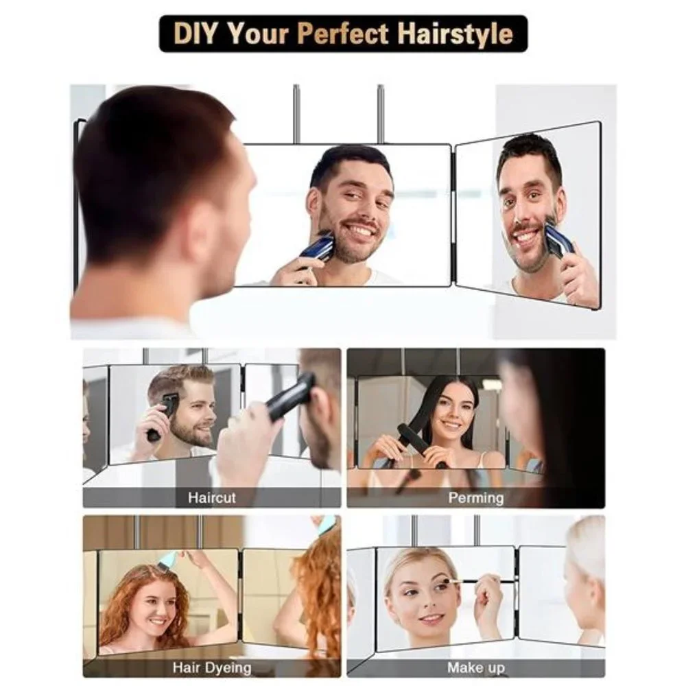 3 Way Mirror for Self Hair Cutting, 360 Trifold Barber Mirrors 3 Sided Mirrors